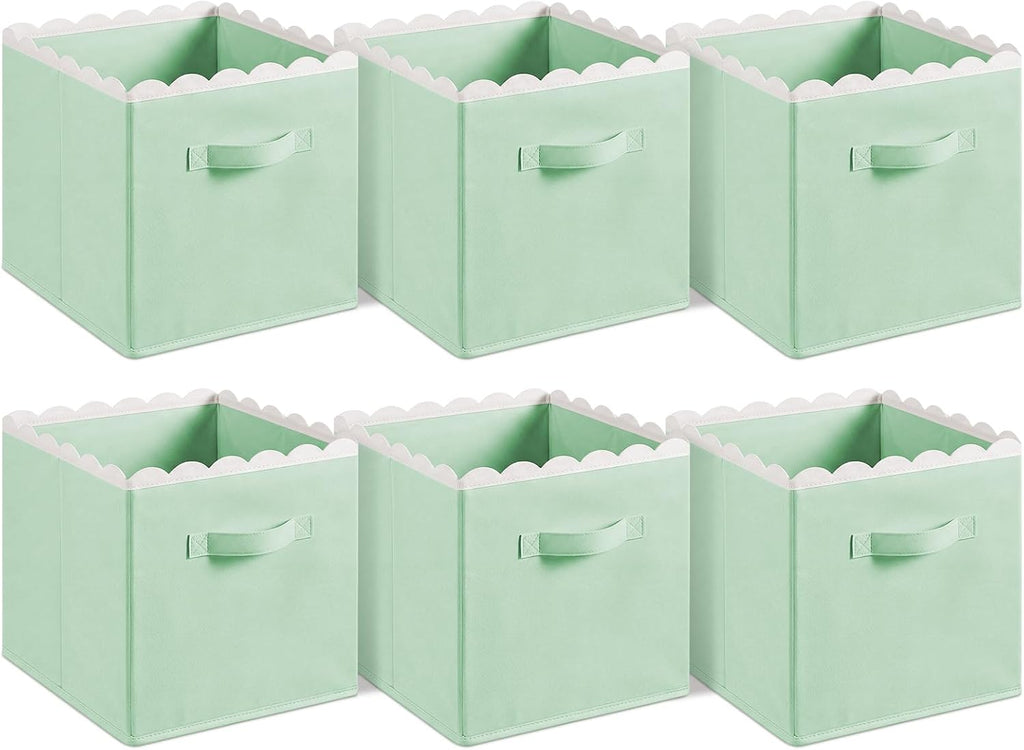 Yalikop 6 Pcs Light Green Scalloped Cube Storage Bins 11 Inch Fabric Basket