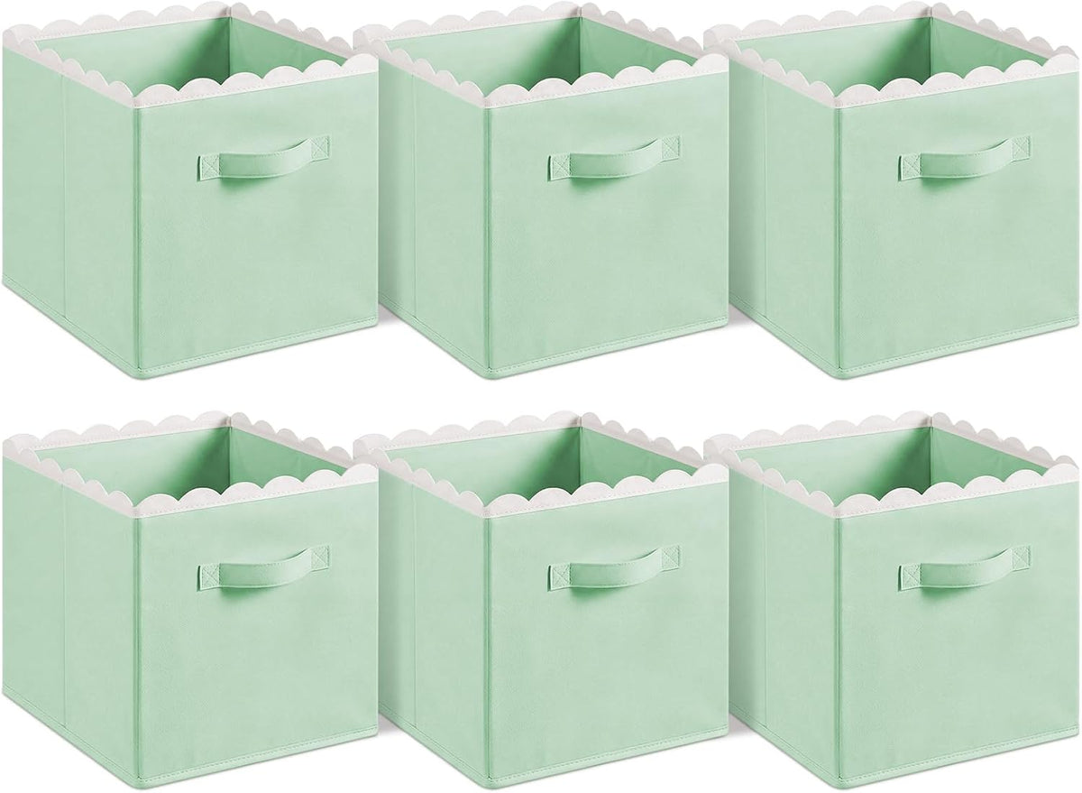 Yalikop 6 Pcs Light Green Scalloped Cube Storage Bins 11 Inch Fabric Basket