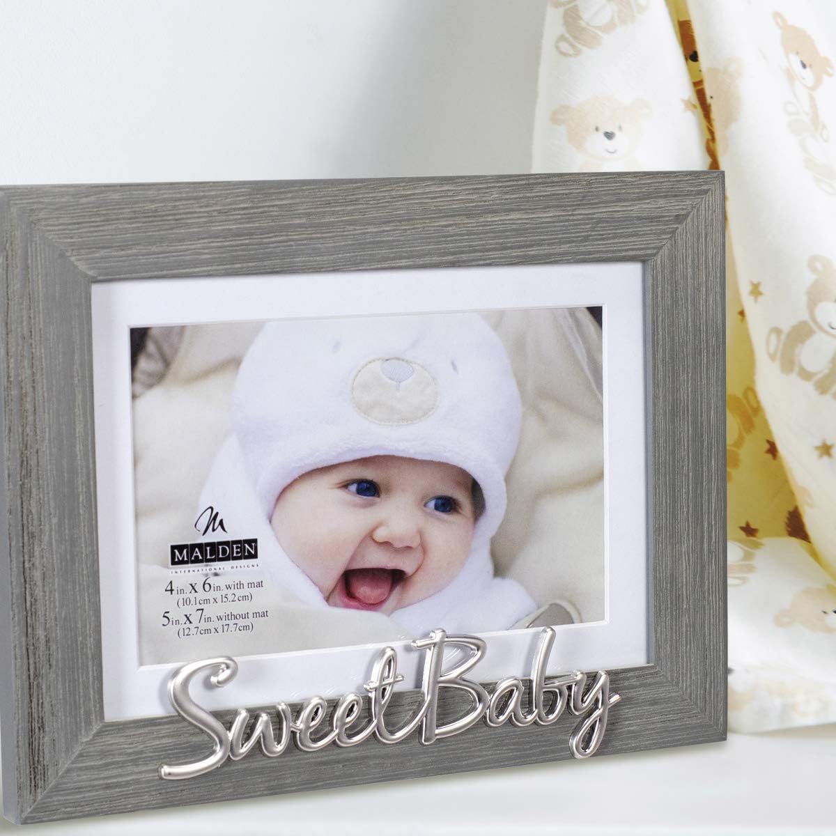 Malden International Designs Sweet Baby 4x6/5x7 Pine Picture Frame, Gray