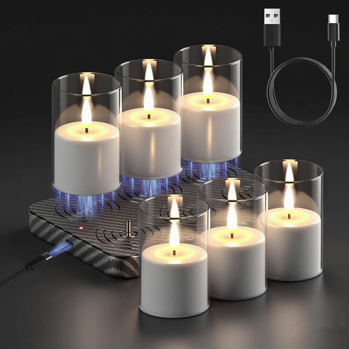 GenSwin Rechargeable LED Flameless Candles Battery Operated Remote Timer
