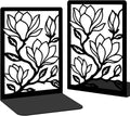 Iron Metal Bookends for Shelves, Magnificent Magnolia Book Ends Decorative Books, Desk Organizer Bookend for Book Display, Non-Slip Bookend for Library Office Home Decor