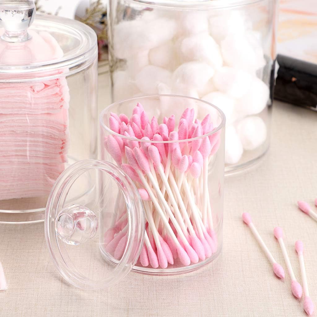 Hipiwe Set of 3 Cotton Ball and Swab Organizer Acrylic Q-Tips Jar with Lid