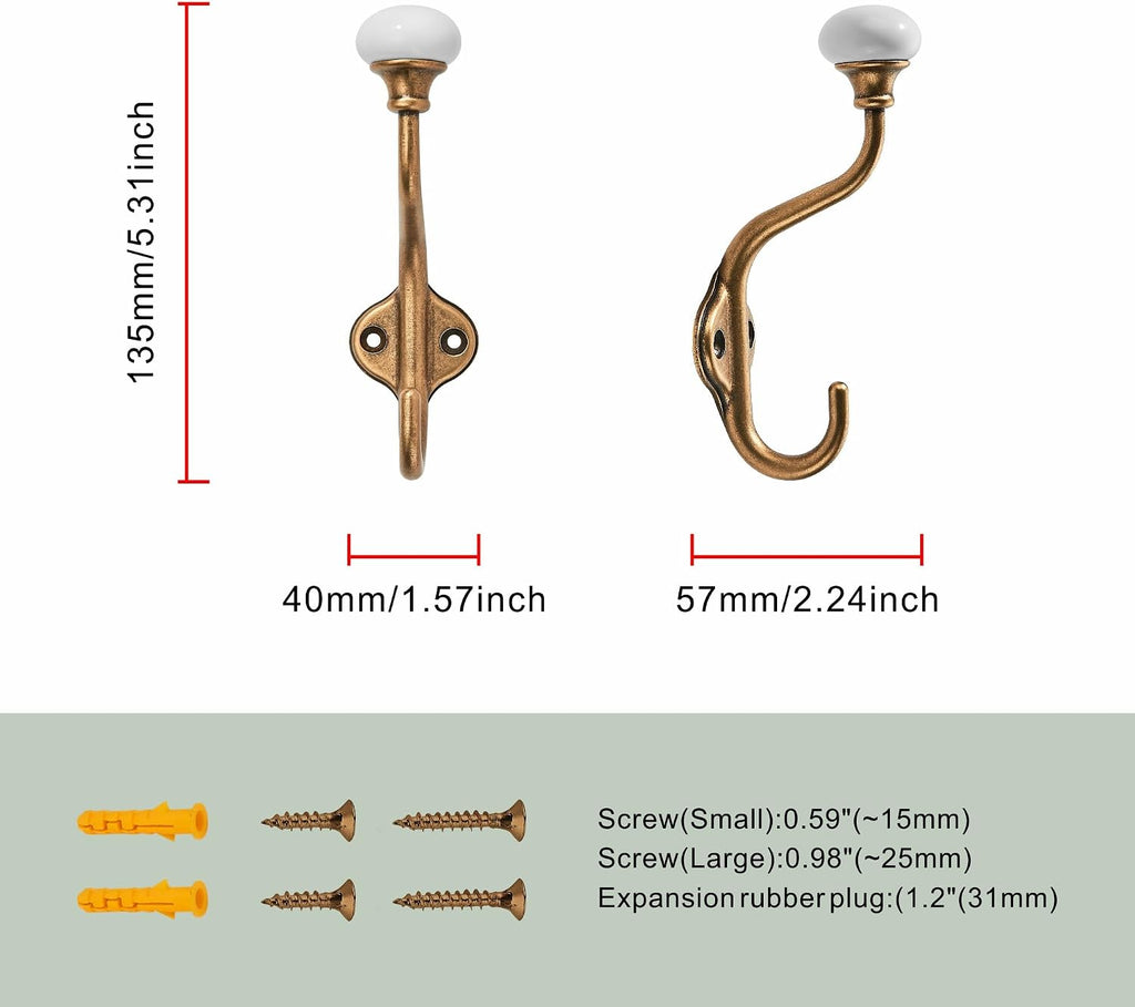 CHIVS Coat Hooks- 5 Pack Antique Brass Towel Hooks