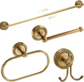 Wall Mounted 4 Pcs Antique Brass Bathroom Hardware Set Gold Bathroom Accessories, Vintage Bath Towel Bar Toilet Paper Holder Towel Ring & Double Robe Hook Kit for Shower Room