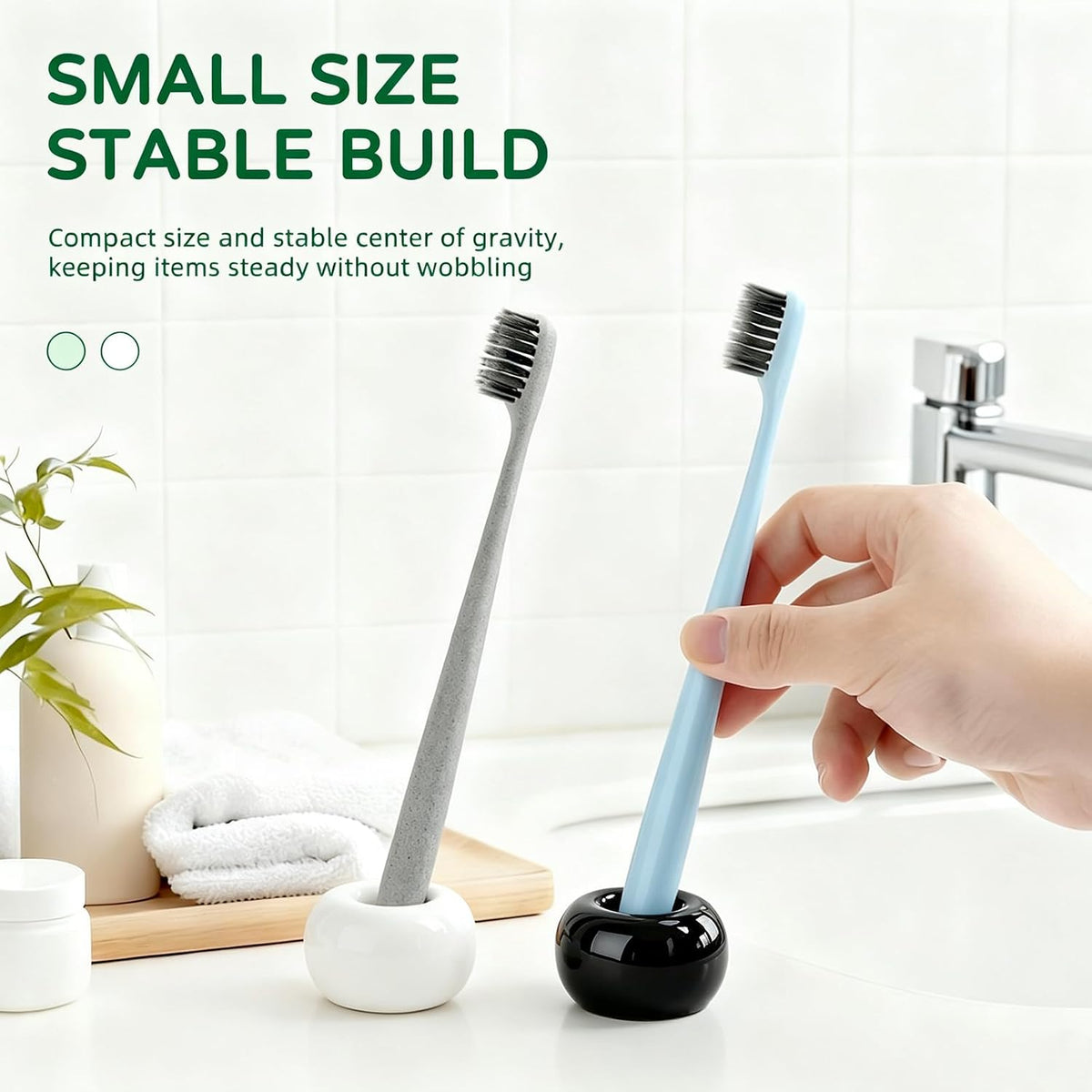2Pcs Ceramic Toothbrush Holders for Bathrooms Countertop Toothbrush Holder Single Mini Toothbrush Holder Pen Holder Razor Holder Bathroom Tooth Brush Holder Toothbrush Stand (Black)