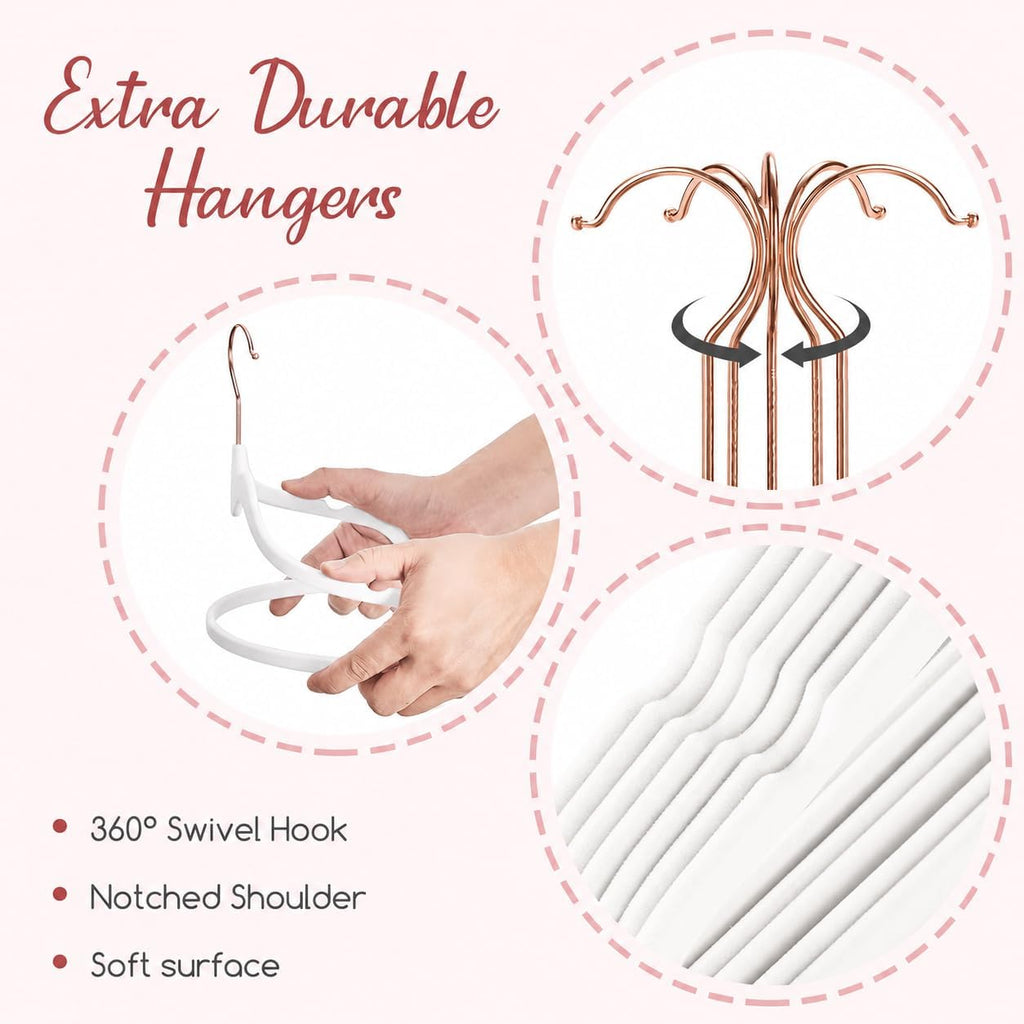 HOUSE DAY White Velvet Hangers 60 Pack, Non Slip Felt Hangers Heart-Shaped