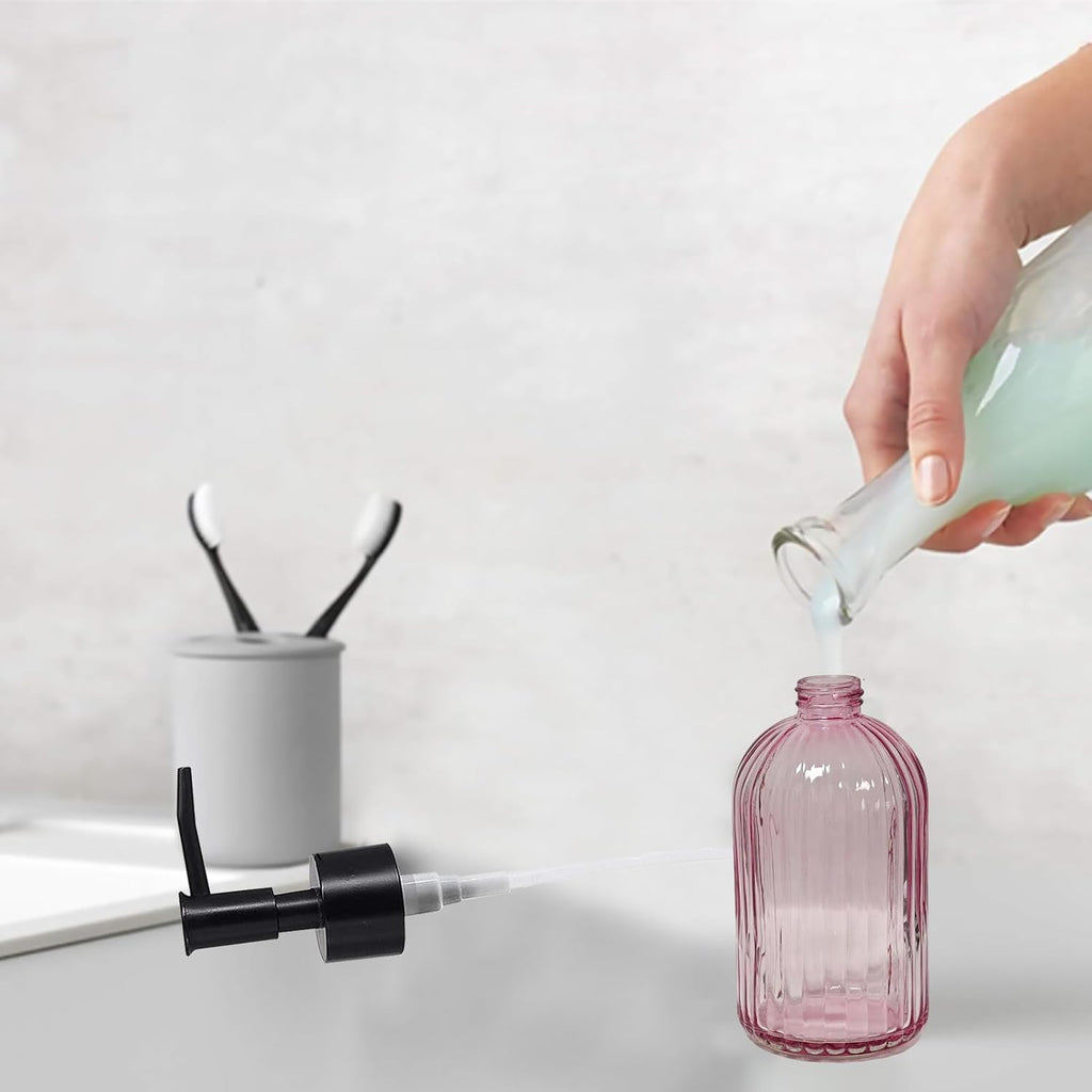 YYTSGG Black Pump Glass Soap Dispenser, 13.5oz Stripe