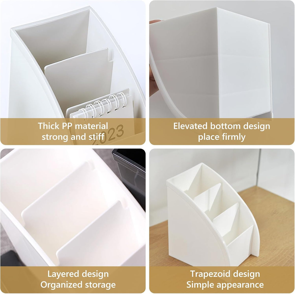 Desk Organizer with Tiered Compartments - No Lid Pencil Holder for Office Supplies Remote Control & Pen Storage Workspace Organizer for Women, College Dorm Room, Desktop (11.7x8.8x13cm)