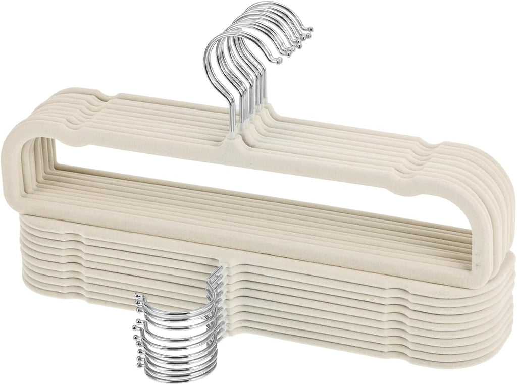 50 Pack Velvet Pants Hangers Non Slip, Velvet Hangers Space Saving for Closet, Strong Durable Clothes Hanger with 360° Swivel Hook, Ultra Soft Flocked Hanger for Pants Jeans Shirts Bra Shorts (Cream)