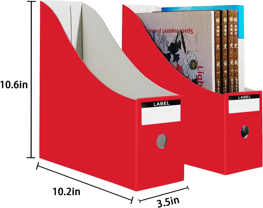 Limitliho 2 Pack Red Cardboard Magazine File Holder for Desk or Shelves