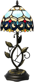 Tiffany Style Stained Glass Table Lamp Blue Jewelry Baroque 18 Inch