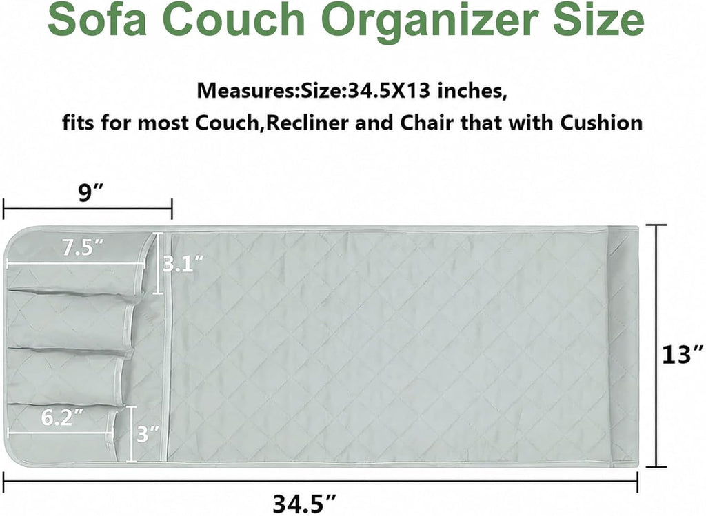 Armchair Caddy for Recliner, Non Slip Sofa Arm Organizer, Sage Gray