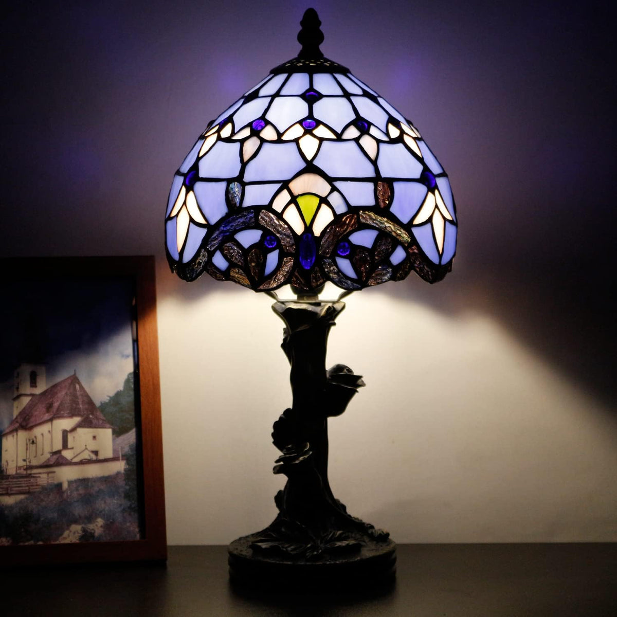 Small Tiffany Lamp Stained Glass Table Lamp Blue Baroque Style