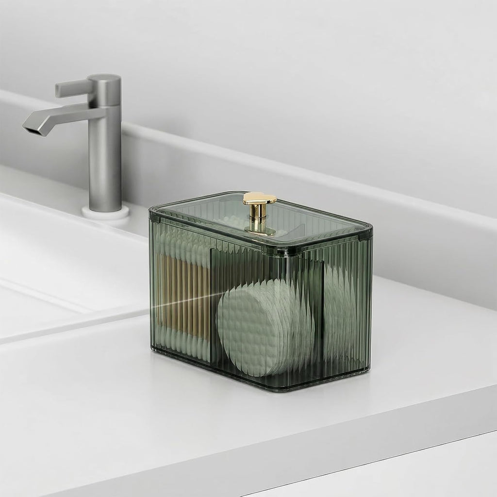 3 Slots Clear Plastic Q Tip Holder for Bathroom with Lid & Non-slip Pads