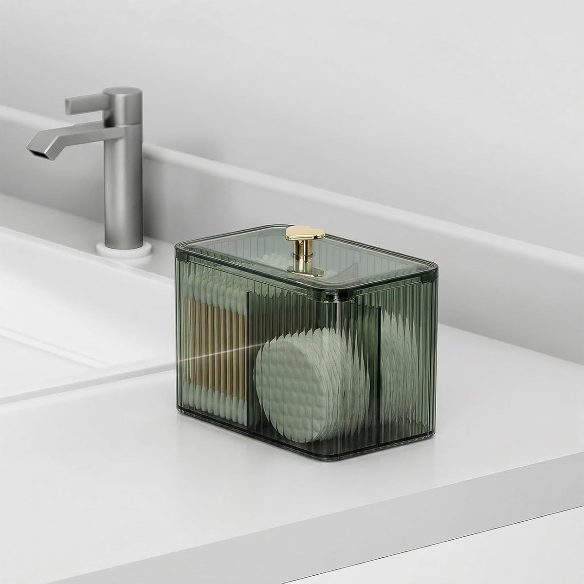 3 Slots Clear Plastic Q Tip Holder for Bathroom with Lid & Non-slip Pads