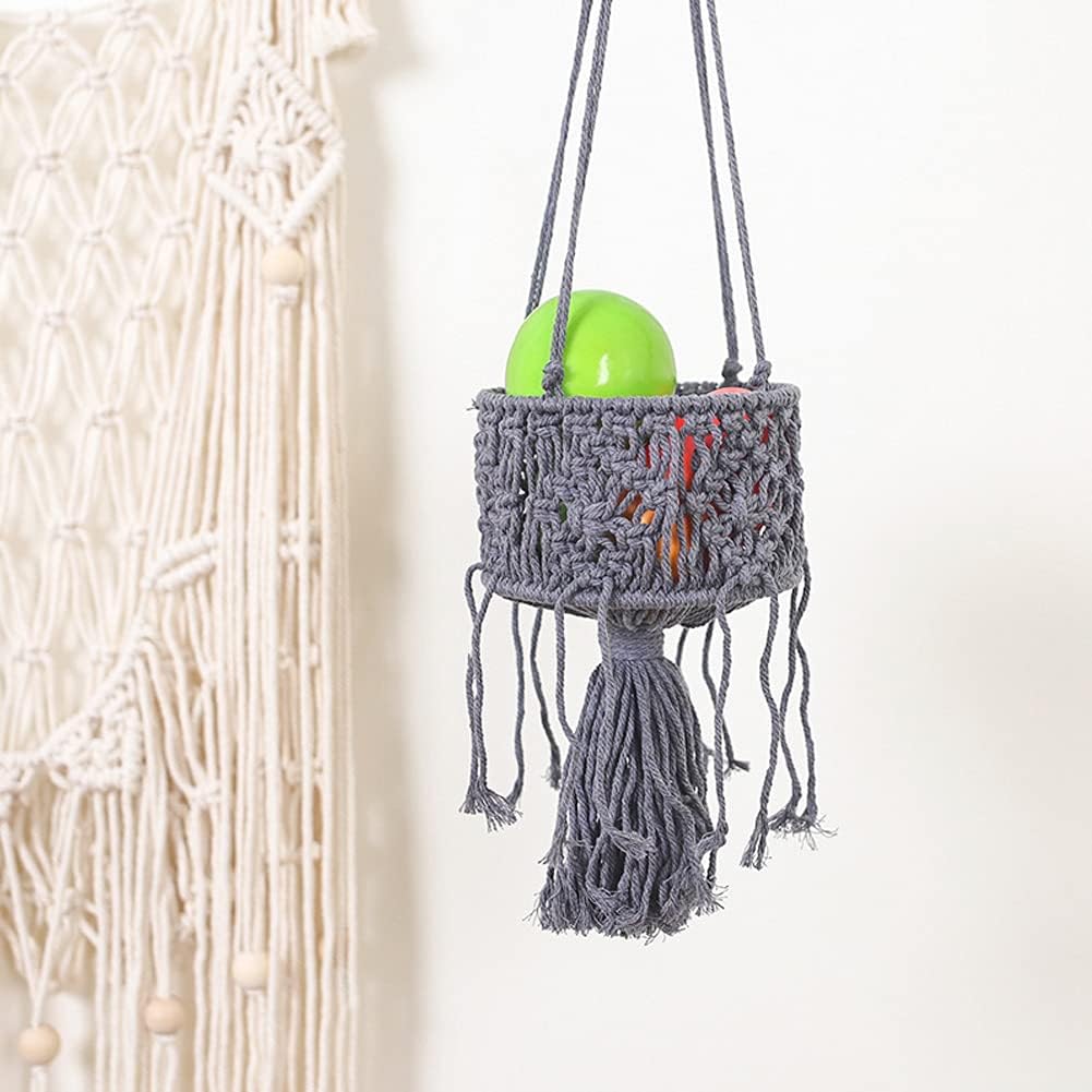 Macrame Plant Hangers with Tassels Indoor Hanging Planters Basket Handmade Cotton Rope Flower Pots Holder Stand Boho Home Decor Outdoor Decorations Round Yellow