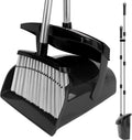 Broom and Dustpan Set, 51" Long Handle Broom with Dustpan Combo Set, Windproof Standing Dust pan with Self-Cleaning Teeth, Household Set Sweep Kitchen Office Lobby Pet Room