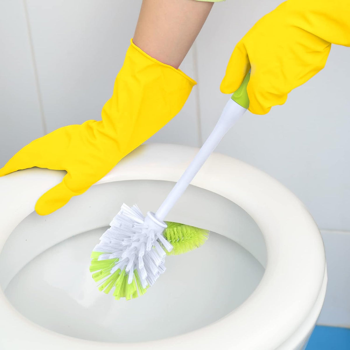 Pine-Sol Toilet Bowl Cleaner Brush with Holder | Heavy Duty Cleaning Wand with Under The Rim Scrubber, Non-Slip Handle, Storage Caddy | Bathroom Supplies, Yellow, Green