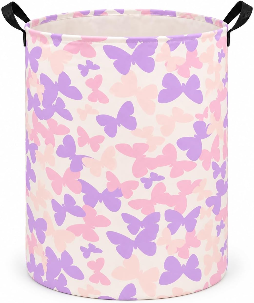 Collapsible Kids Laundry Basket Clothes Hamper, Foldable Storage Organizer Bin, Toy Clothes Storage with Handles for Boys Girls Bedroom, Room Decor Butterfly