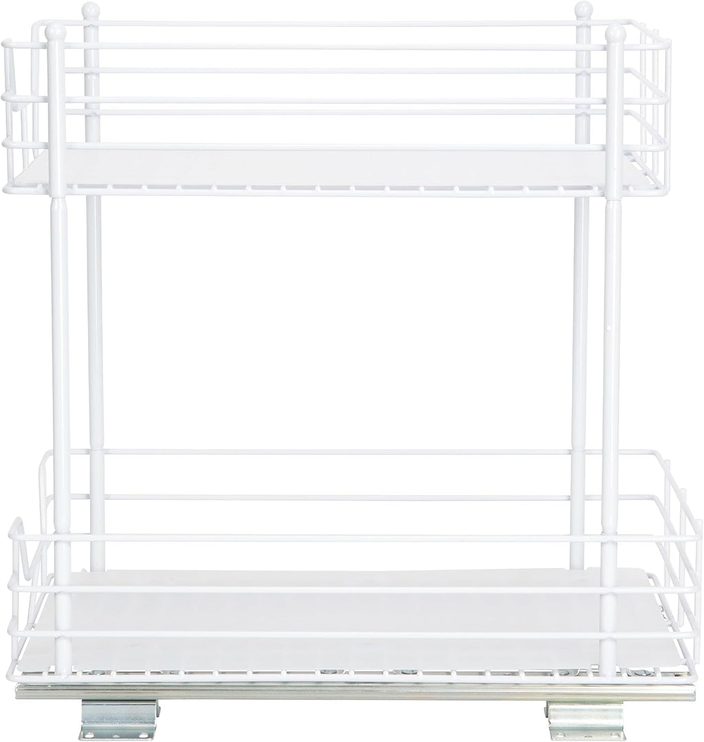 Household Essentials White Steel Two-Tier Pantry Organizer with Plastic Accents