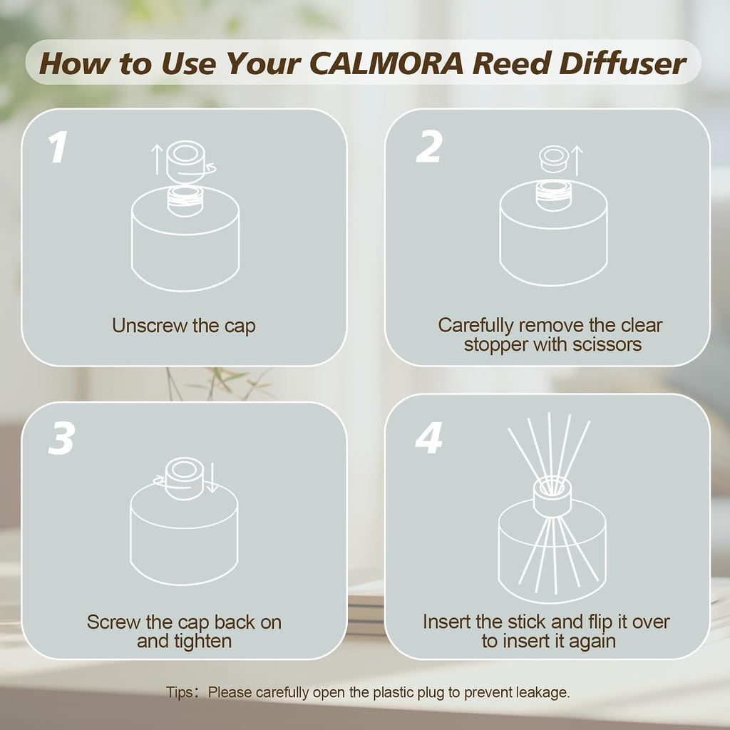 CALMORA Flameless Diffuser for Home, 3-Pack 50ml (1.7fl Oz) Essential Oil Reed Diffuser Set with 15 Sticks | Room Air Freshener for Bedroom, Bathroom for Women Men