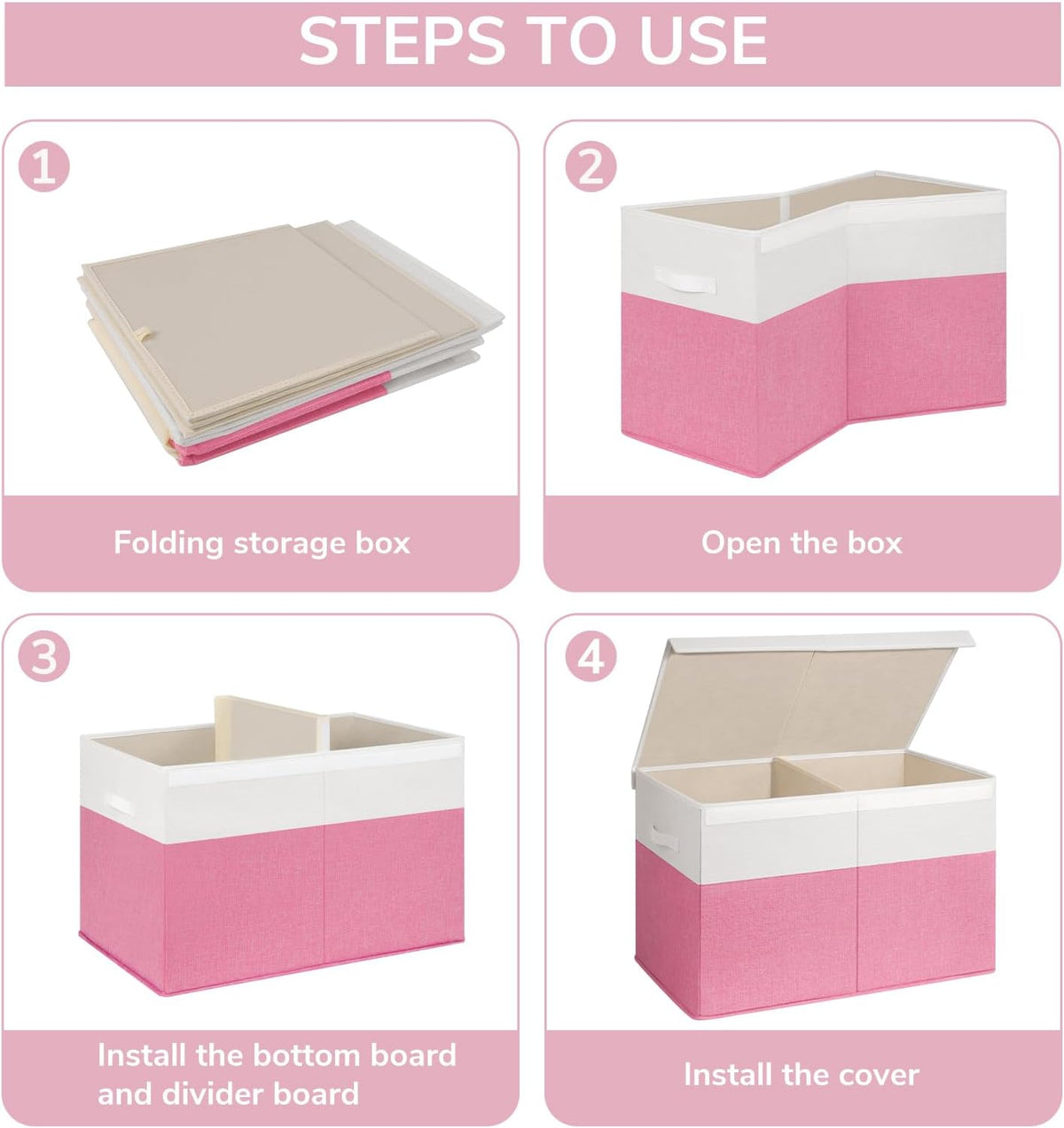 INDRESSME 85L Large Collapsible Toy Storage Box, Pink & White