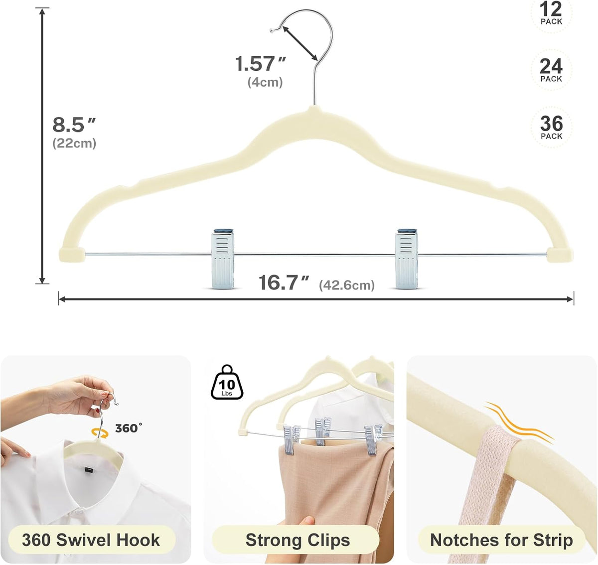 HOUSE DAY Skirt Hangers 24 Pack, Velvet Pant Hangers with Adjustable Clips