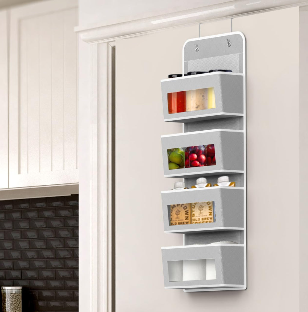 Simple Houseware 4 Clear Window Pocket Over Door Hanging Organizer, Gray
