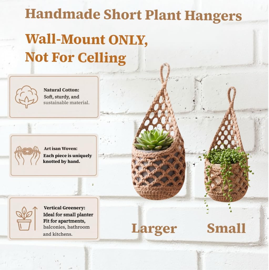 Macrame Plant Hanger Indoor 2 Pack, Small Wall Plant Holder