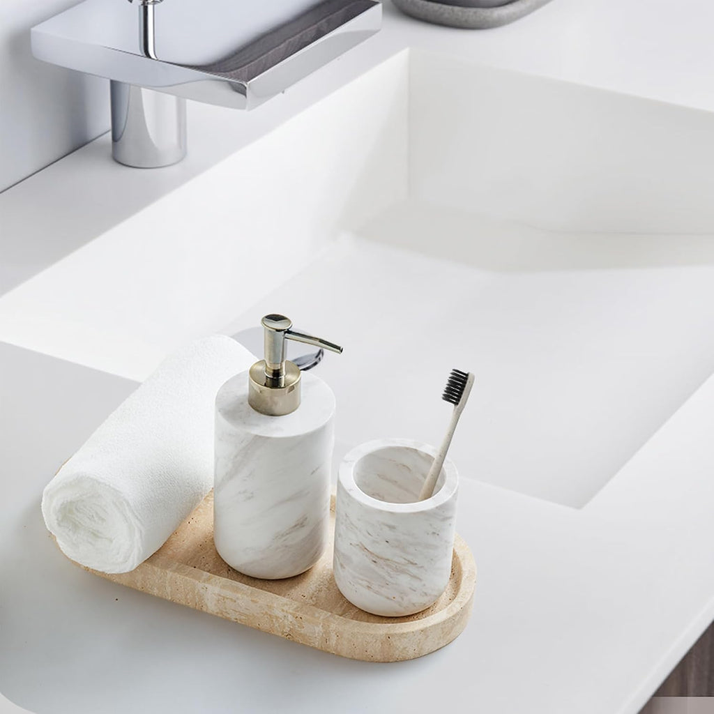 Natural Travertine Vanity Tray 12" x 5" for Bathroom Dresser Beige