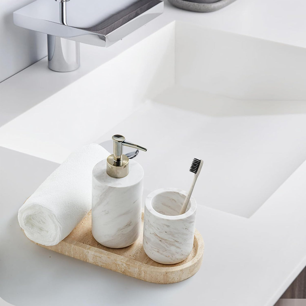 Natural Travertine Vanity Tray 12" x 5" for Bathroom Dresser Beige