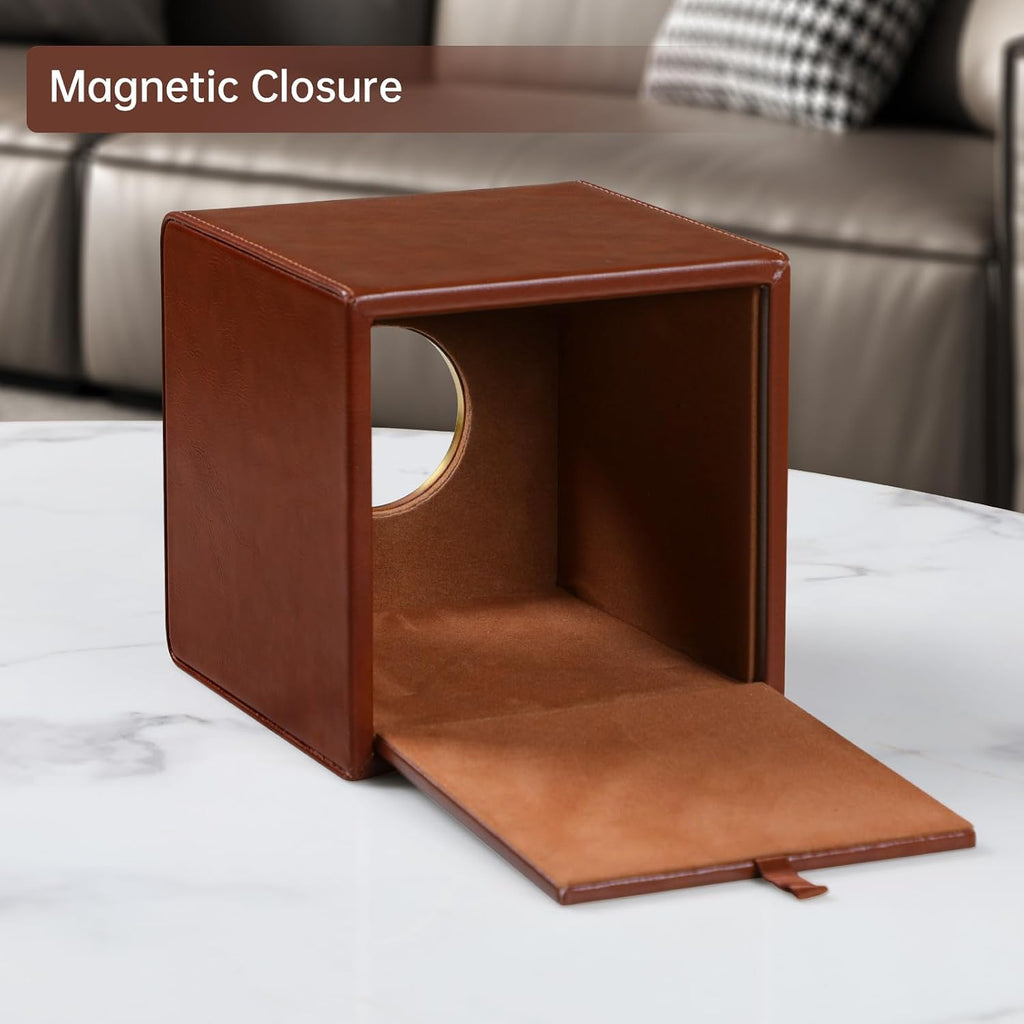 Square Tissue Box Cover with Magnetic Closure, Brown