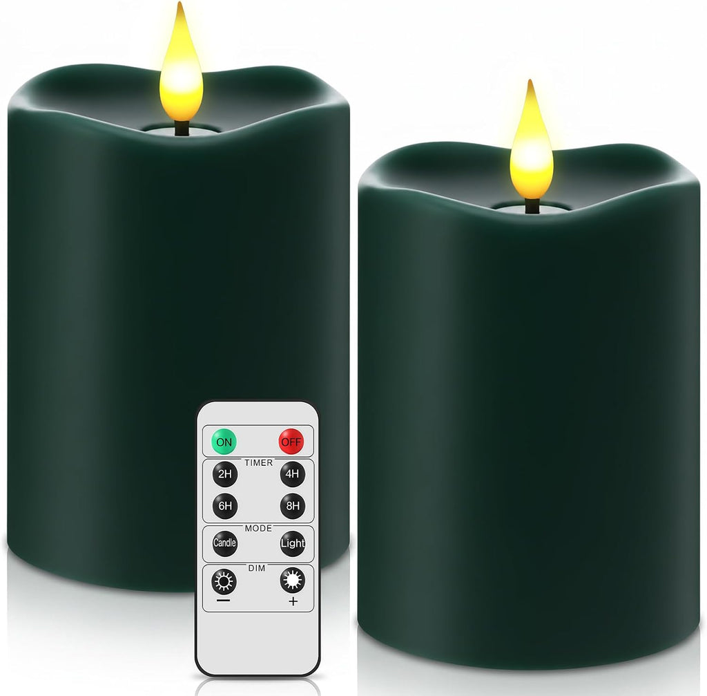 Retisee Flameless LED Candles Real Wax, 2 Pcs, Dark Green, 3 x 4 in
