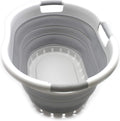 SAMMART 36L (9.5 gallon) Collapsible 3 Handled Plastic Laundry Basket-Foldable Pop Up Storage Container/Organizer-Space Saving Basket (3 handled Oval, Grey/Grey)