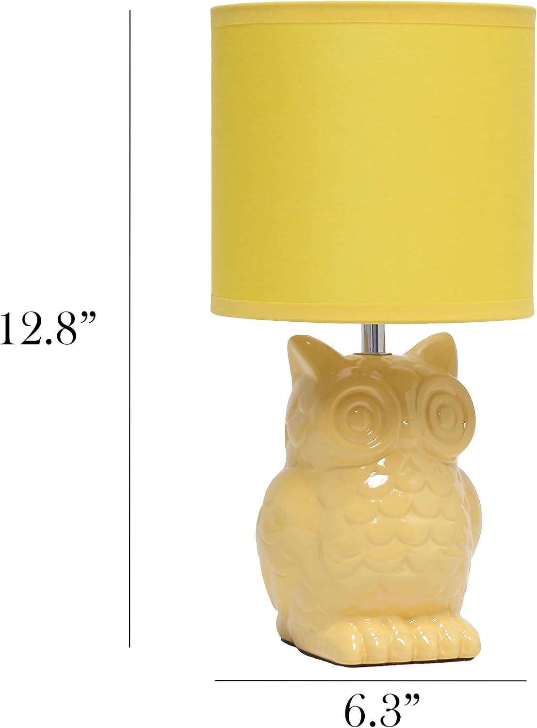 Simple Designs LT1136-DLN 12.8" Contemporary Ceramic Owl Bedside Table Desk Lamp w Matching Fabric Shade for Decor, Bedroom, Nightstand, Living Room, Entryway, Kids' Room, Nursery, Dandelion Yellow