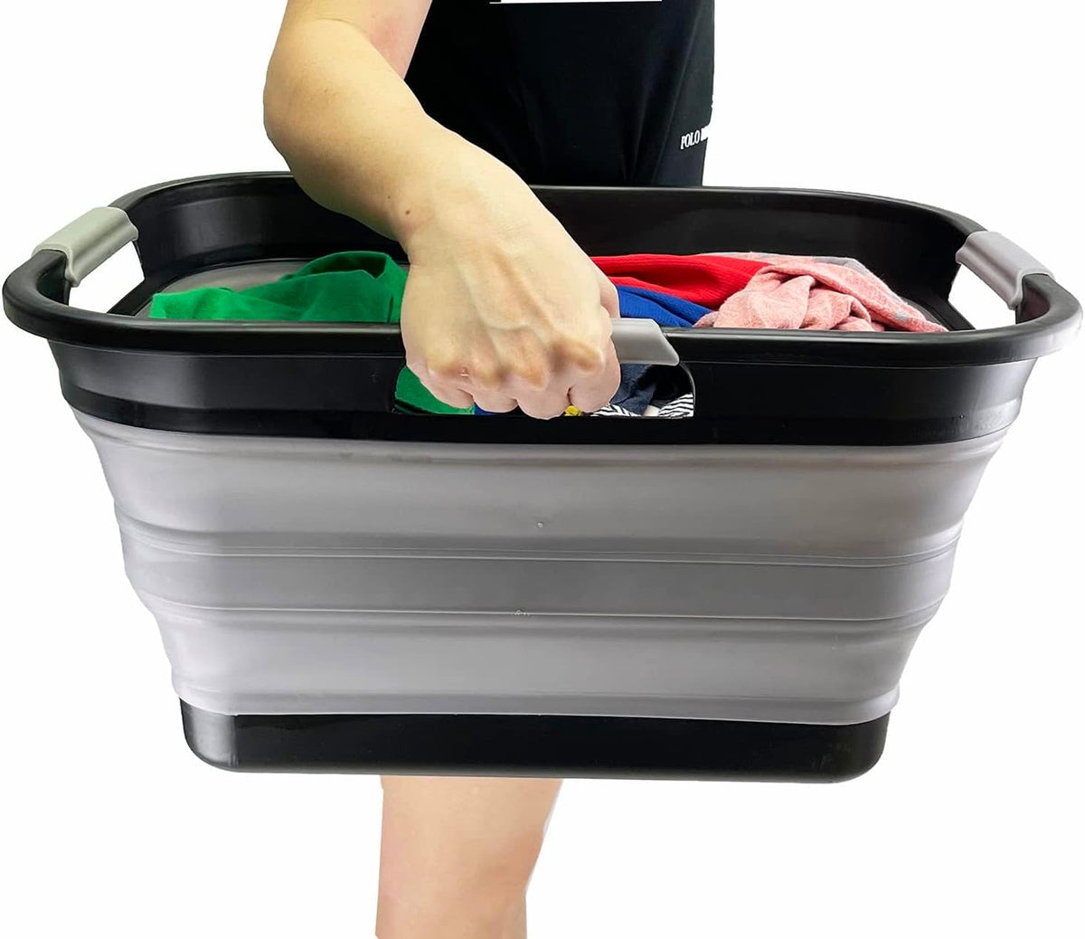 New SAMMART 30L(8 gallon) Collapsible Plastic Laundry Basket - Foldable Pop Up Storage Container/Organizer - Space Saving Hamper/Basket - Water Capacity 24L(6.3 gallon) (Black/Alloy Grey)