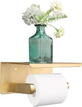 NearMoon Toilet Paper Holder with Shelf, Heavy Duty Bath Toilet Roll Holder with Phone Shelf Tissue Hanger for Bathroom/Kitchen No Drill or Wall Mounted(304 Stainless Steel, Brushed Gold)