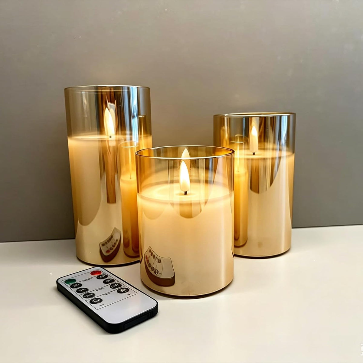 Flameless Glass Candles with Remote, Realistic Wax LED Pillar Candles JL-A3