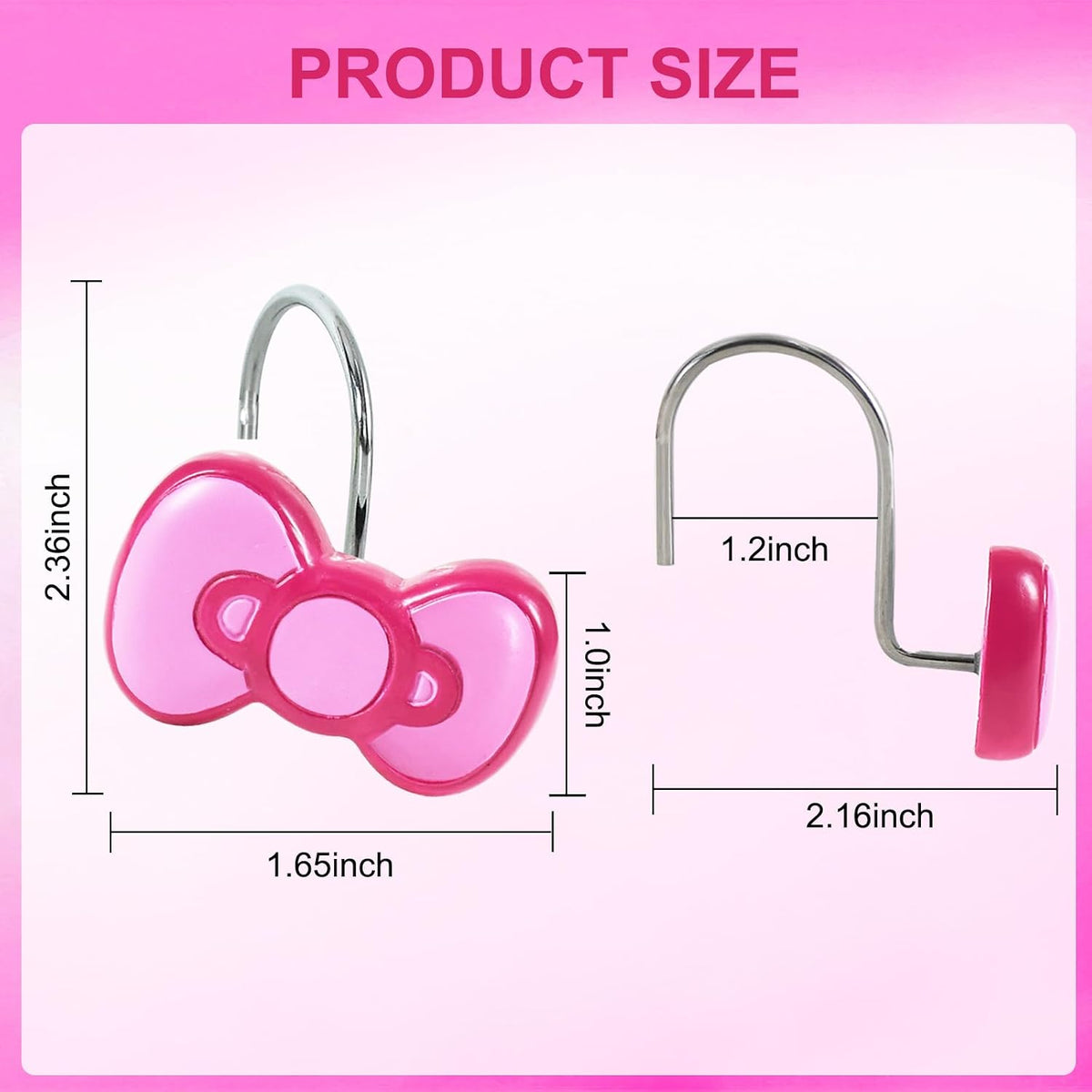 12-Piece Purple Bow Shower Curtain Hooks for Bathroom