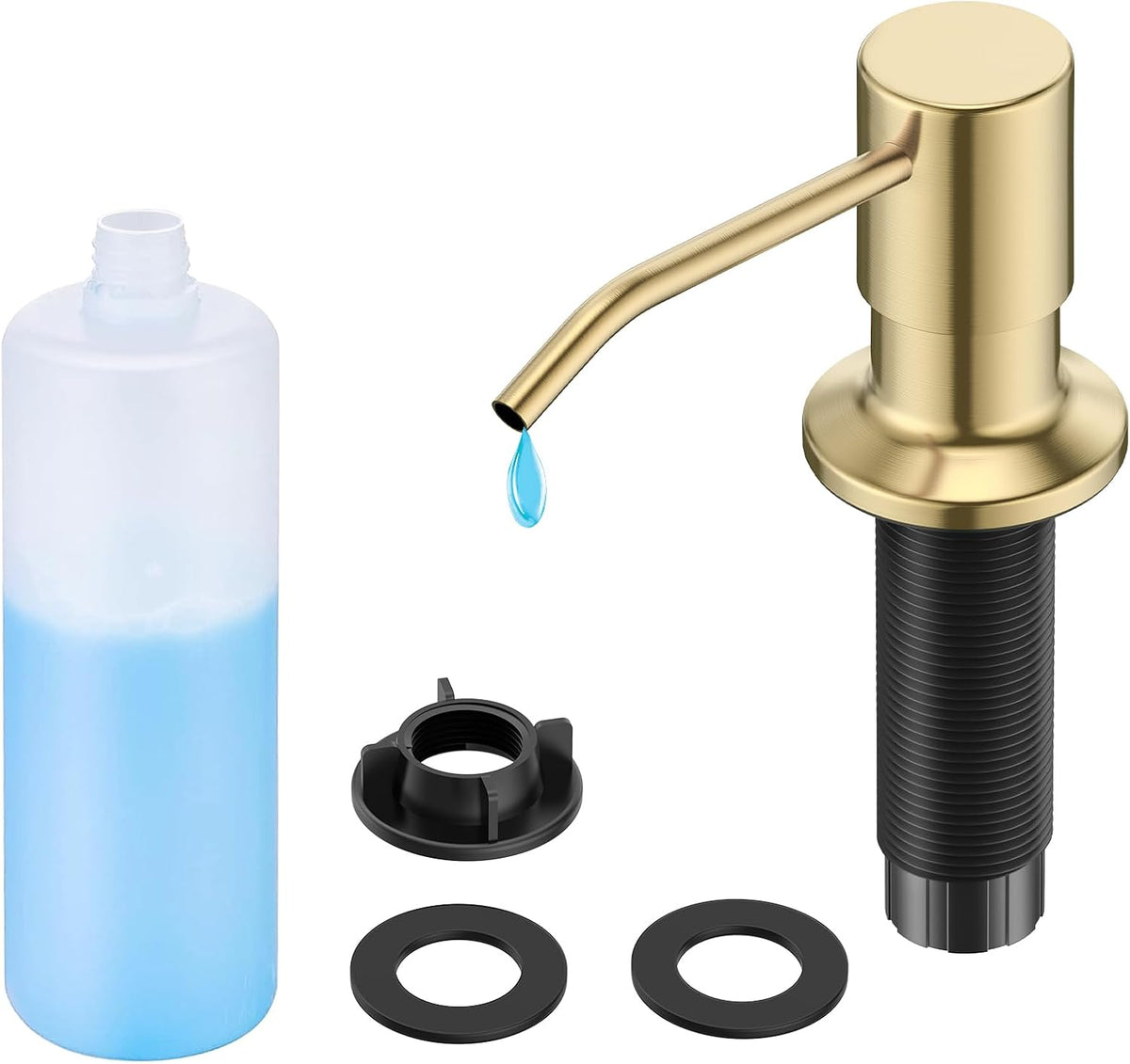 FORIOUS Brushed Gold Soap Dispenser for Kitchen Sink with 17 oz Bottle