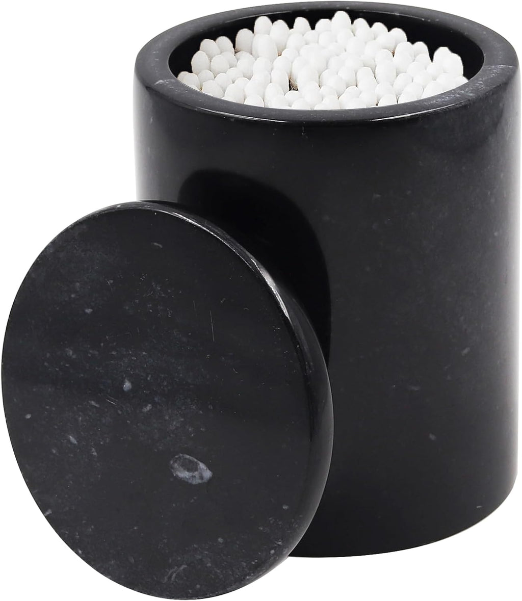 Marble Q-Tip Holder for Bathroom, Black 4" Cotton Swab Canister