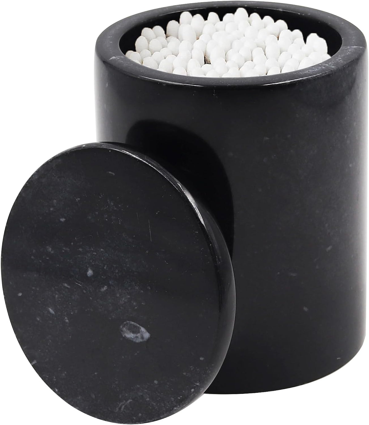 Marble Q-Tip Holder for Bathroom, Black 4" Cotton Swab Canister