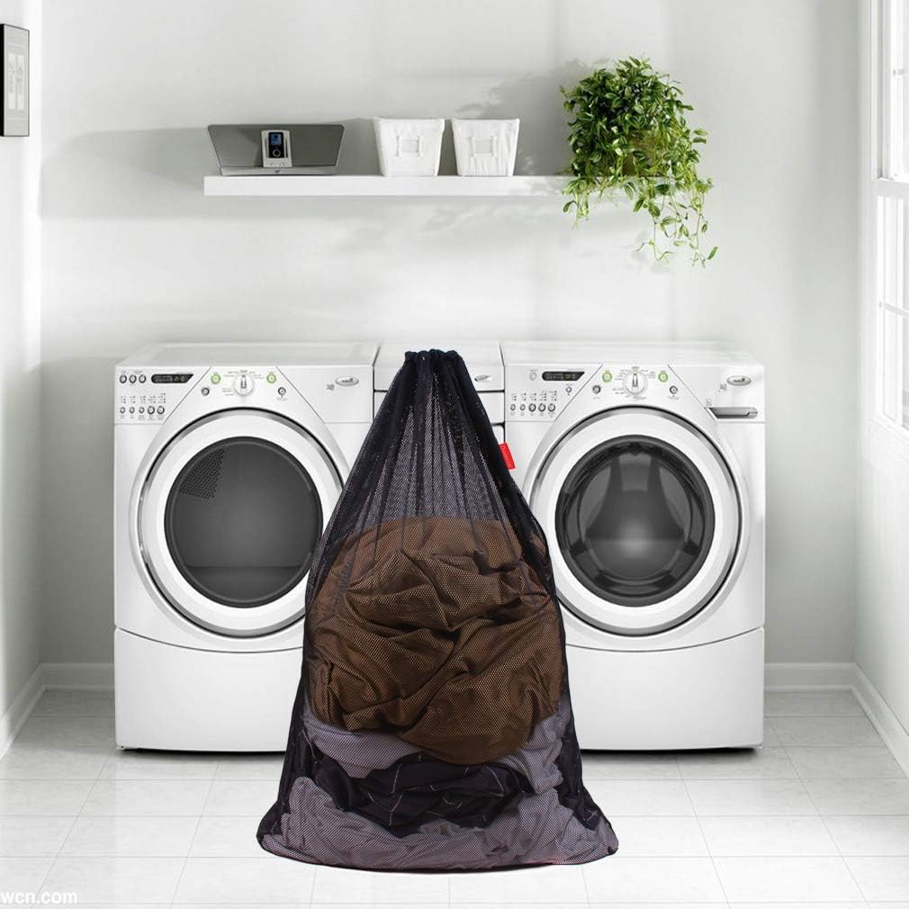 2 Pack Mesh Laundry Bags 24 x 36 Inches Drawstring Bag Black