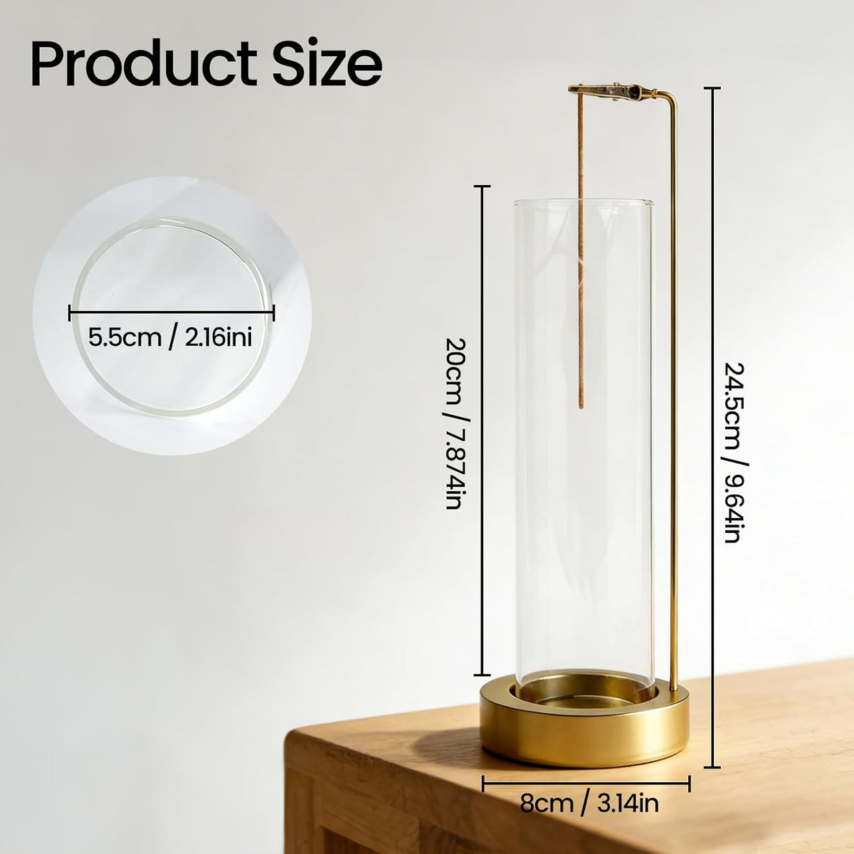 Incense Holder for Sticks, Anti-Ash Flying Incense Burner with 30 Incense Sticks, Detachable Glass Ash Catcher (Stainless Steel, Gold)