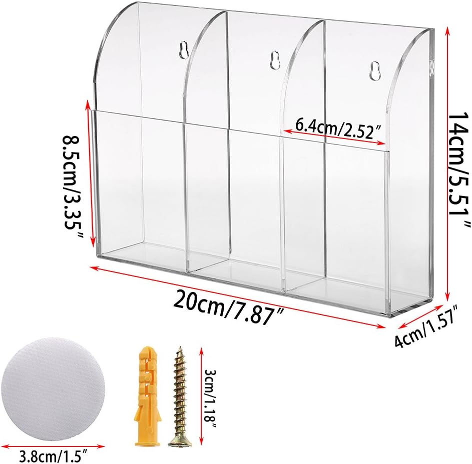 Hipiwe Wall Mount Remote Control Holder Acrylic Media Organizer, 3 Slots