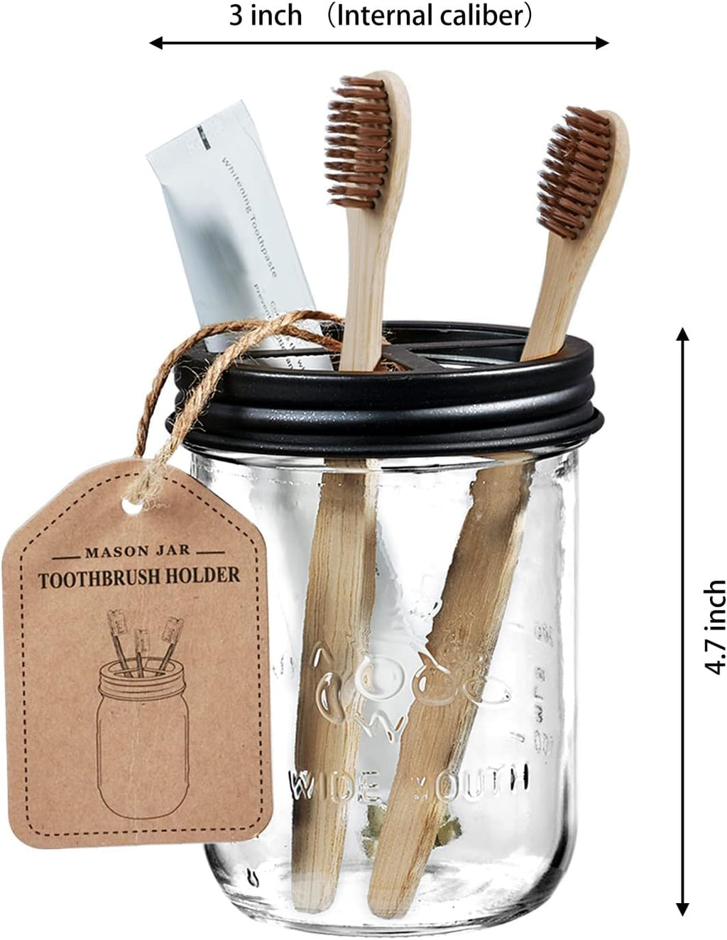 Amolliar Mason Jar Toothbrush Holder - Rustproof Stainless Steel, Black