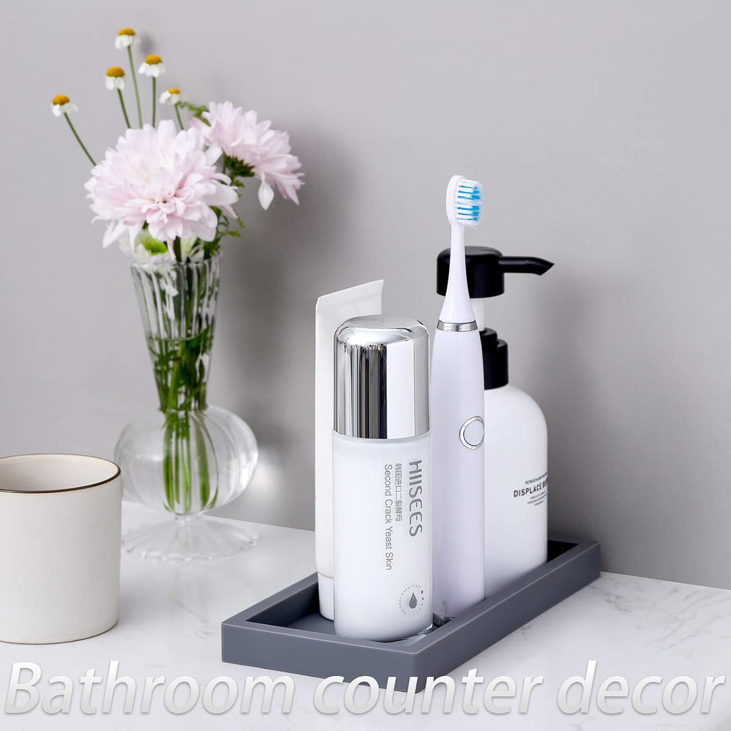 Silicone Bathroom Vanity Tray Dish Soap Holder Sink Organizer, Grey