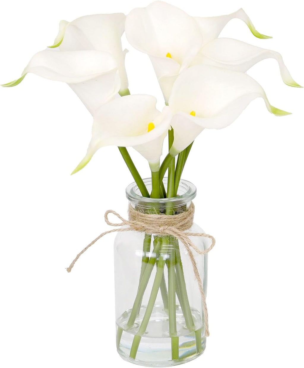 Muhanjia Artificial Flowers Calla Lily in Glass Vase with Faux Water,7Pcs Artificial Flower Real Touch Latex Flowers for Centerpiece Table Decorations Counter Decor(White Calla Lily)
