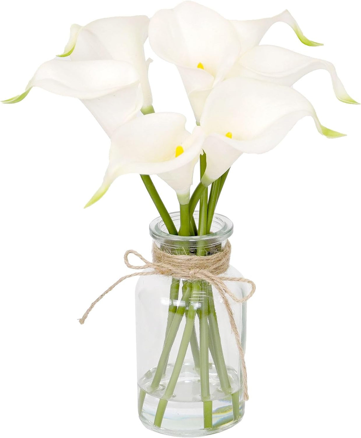 Muhanjia Artificial Flowers Calla Lily in Glass Vase with Faux Water,7Pcs Artificial Flower Real Touch Latex Flowers for Centerpiece Table Decorations Counter Decor(White Calla Lily)