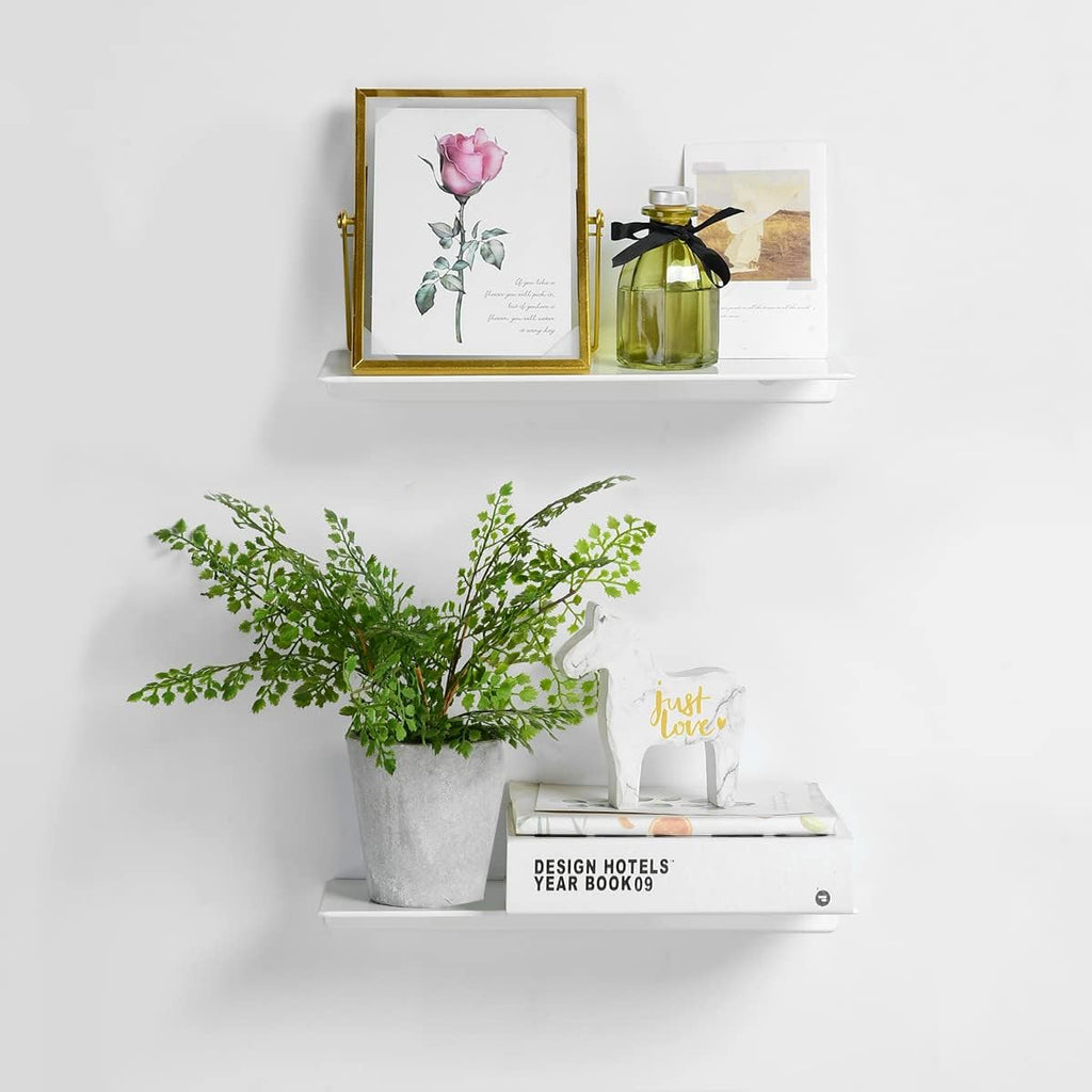 Modern Floating Shelf Wall Mounted Heavy Duty for Living Room Bedroom Bathroom, 12 Inch, White, 2 Pack